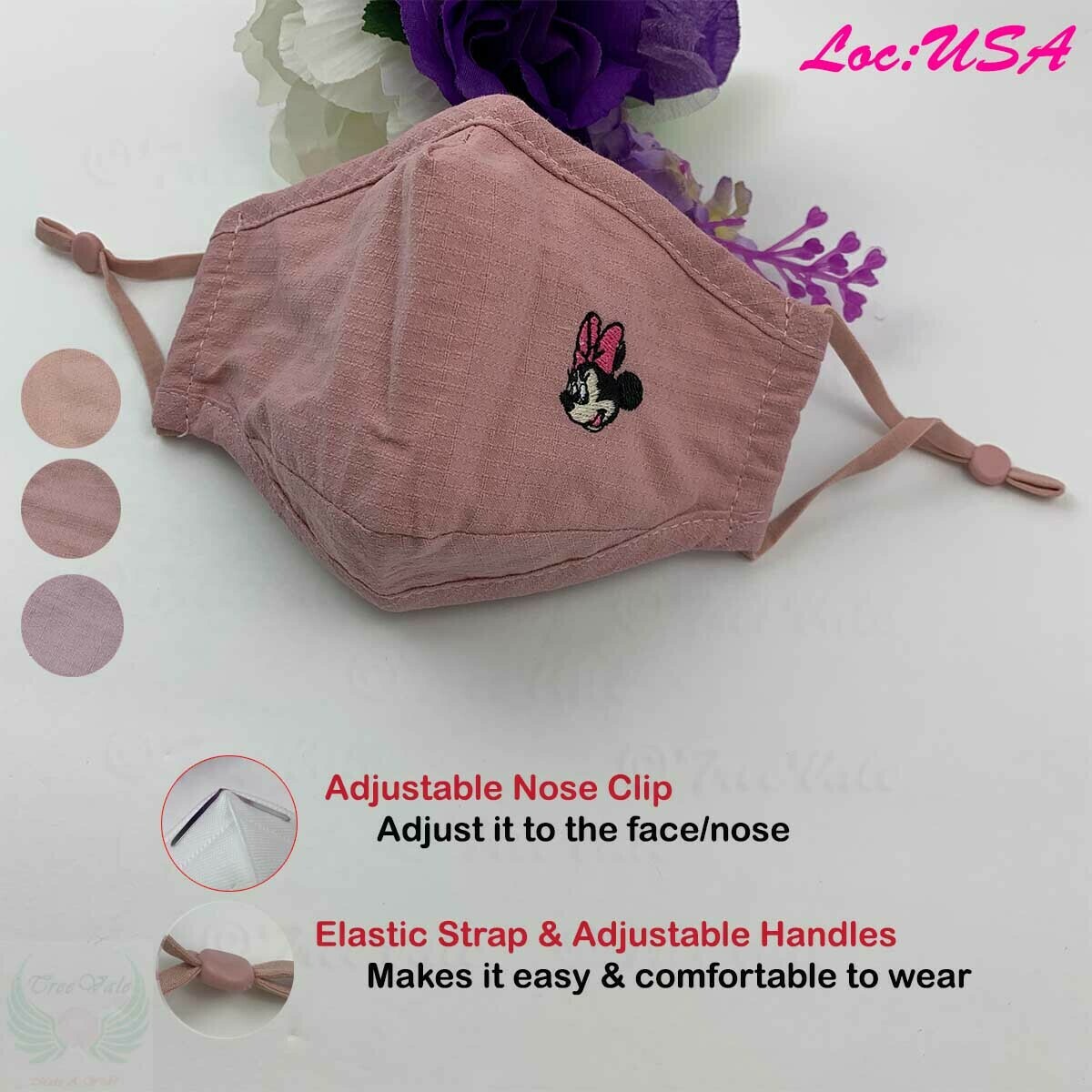 Girl Reusable Face Mask Washable Handmade USA Stock, Color: Lotus
