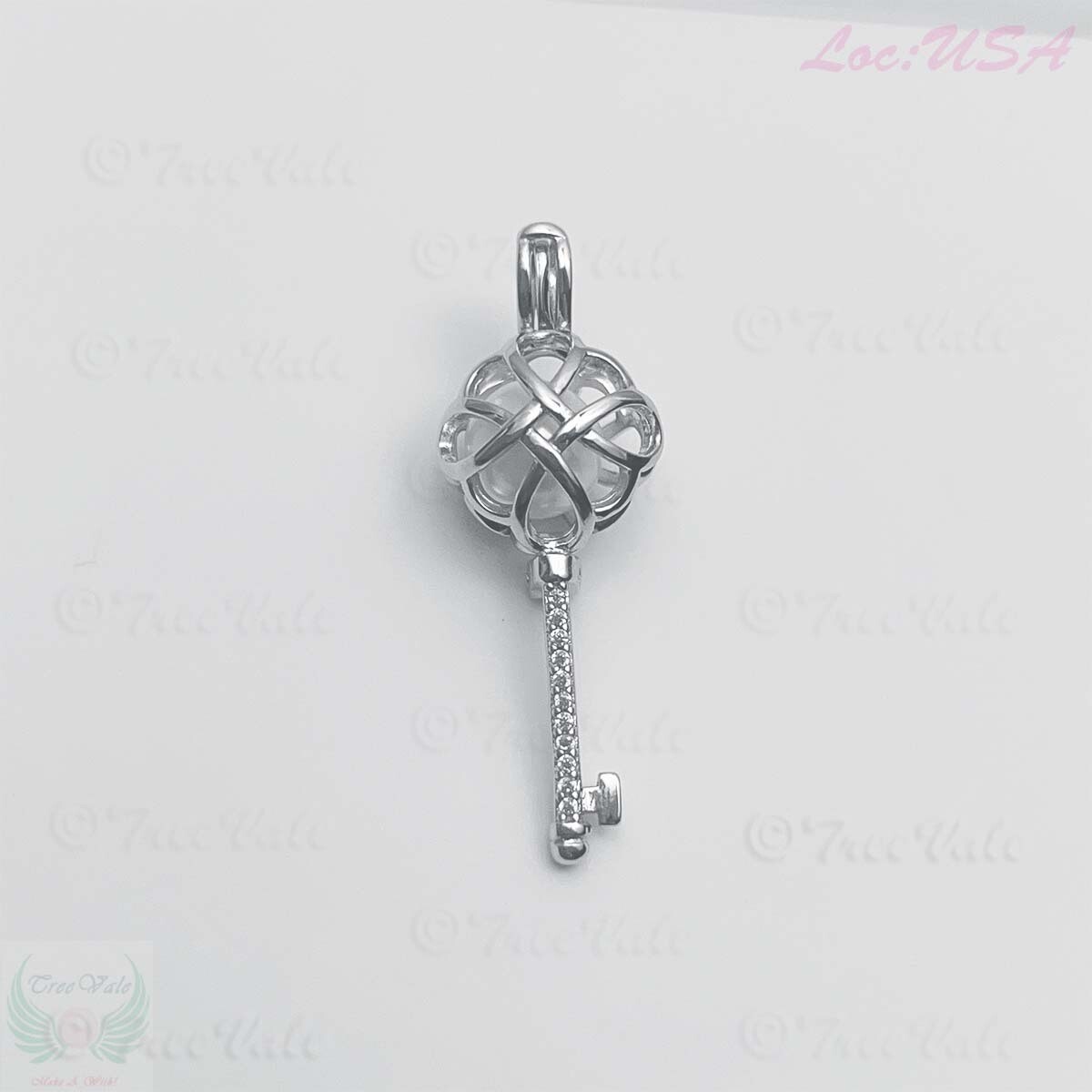 Eternity Knot Key - Solid 925 Sterling Silver - Locket Pearl Cage Pendant - Hold 6mm-8mm Pearl