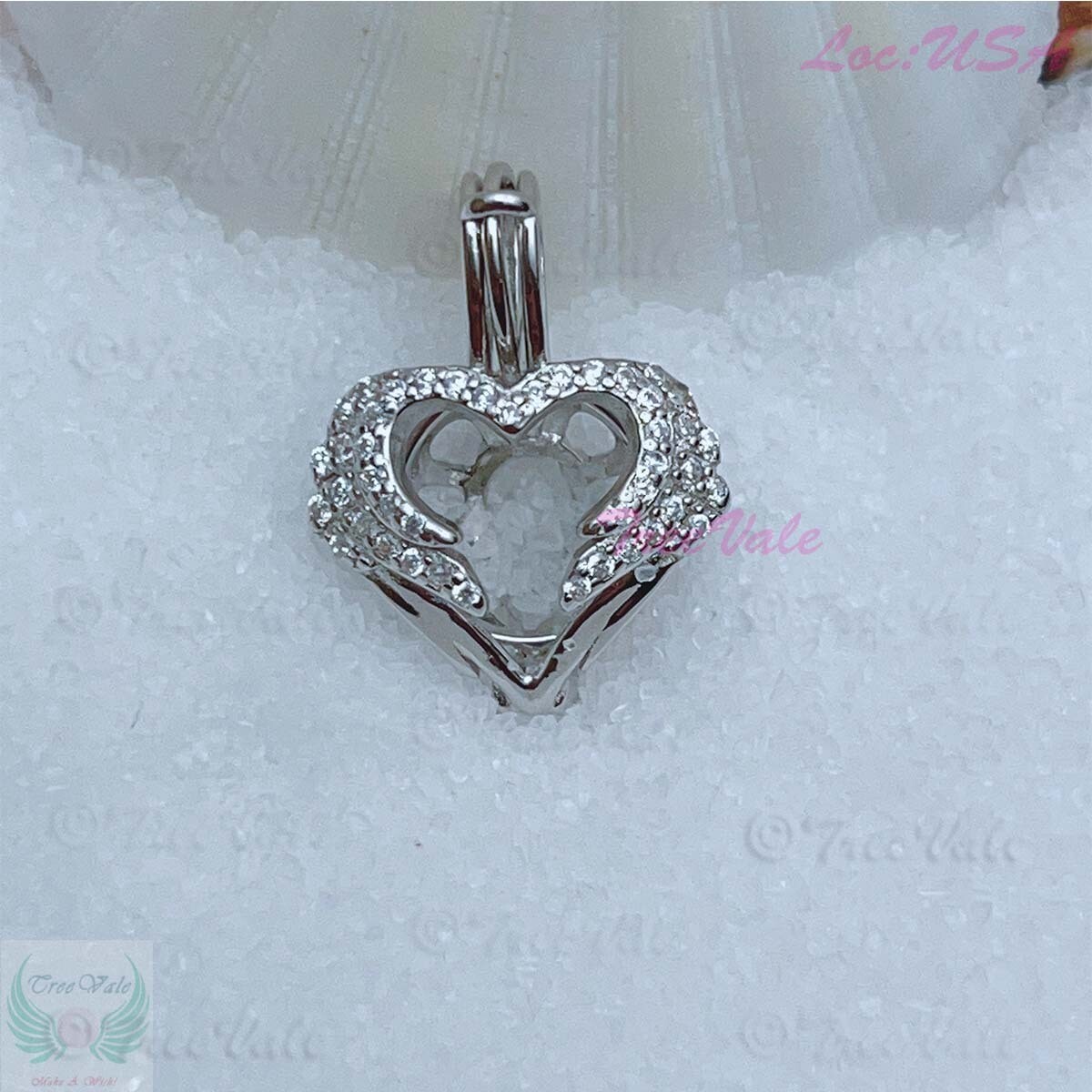 Angel Wings - Solid 925 Sterling Silver - Locket Pearl Cage Pendant - Hold 6mm-8mm Pearl