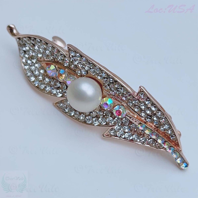 Barrette Hair Clip - Snow On Trees, Crystals, Pearl, Leaf