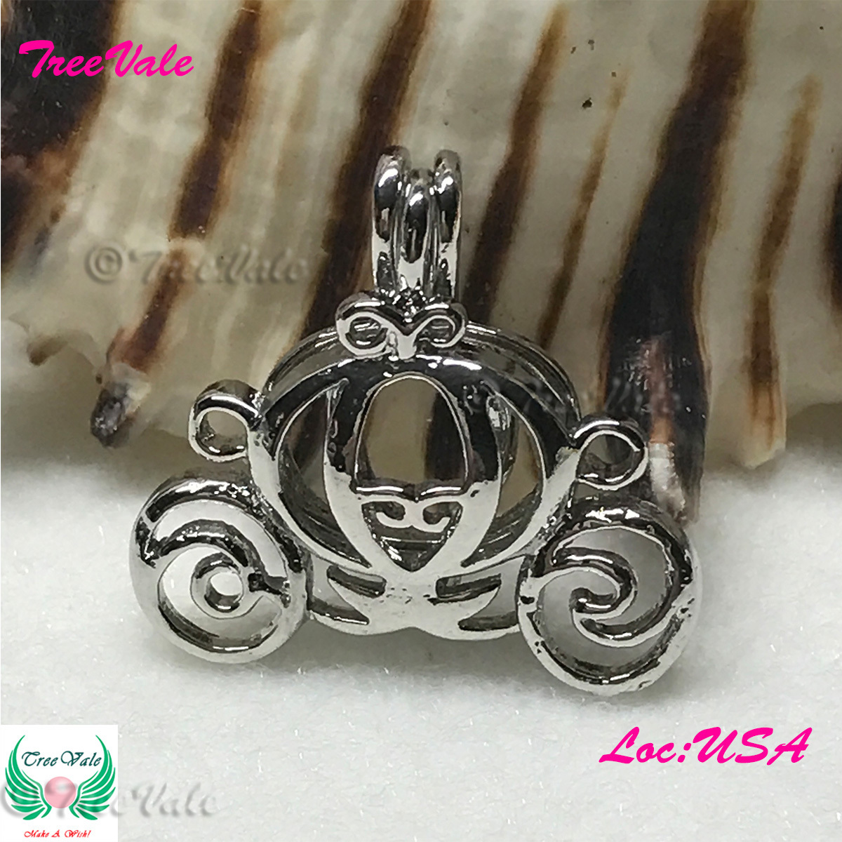 Cindy Princess Carriage - Silver Plated - Locket Pearl Cage Pendant - Hold 6mm - 9mm Pearl
