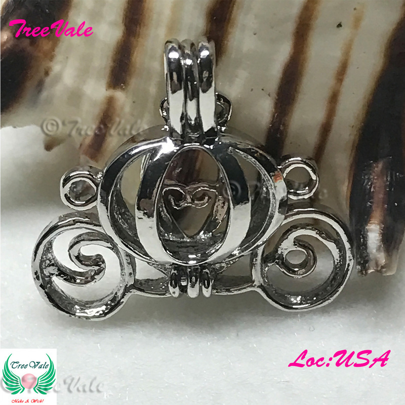 Cindy Princess Carriage - Silver Plated - Locket Pearl Cage Pendant - Hold 6mm - 9mm Pearl