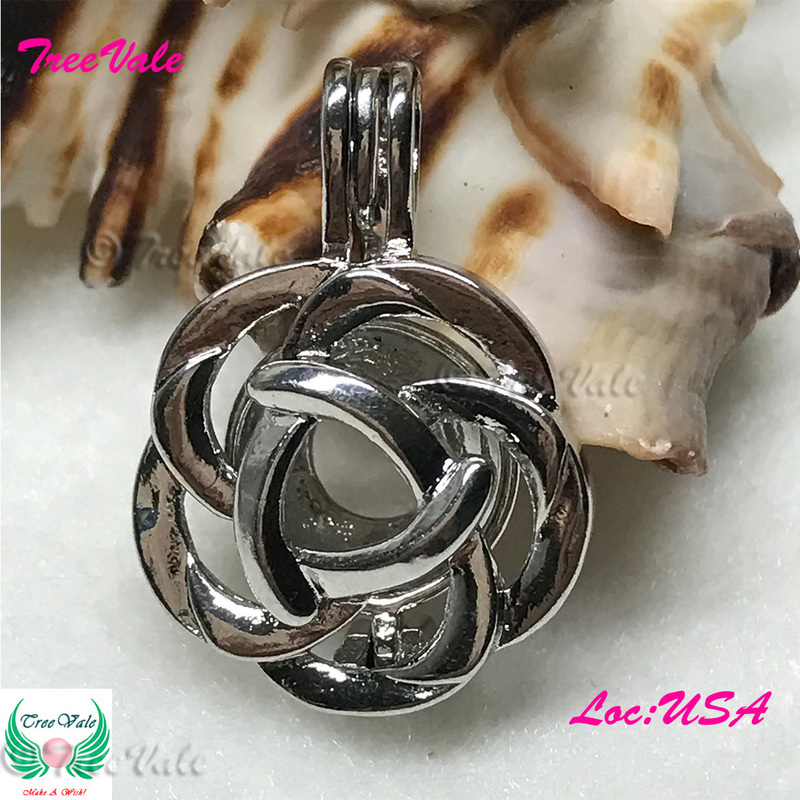 Full Bloom Flower I - Silver Plated - Locket Pearl Cage Pendant - Hold 6mm - 8mm Pearl