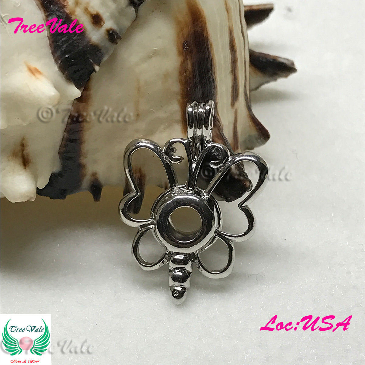 Freedom Butterfly - Silver Plated - Locket Pearl Cage Pendant - Hold 6mm - 9mm Pearl