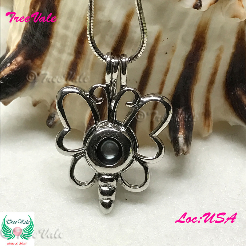 Freedom Butterfly - Silver Plated - Locket Pearl Cage Pendant - Hold 6mm - 9mm Pearl