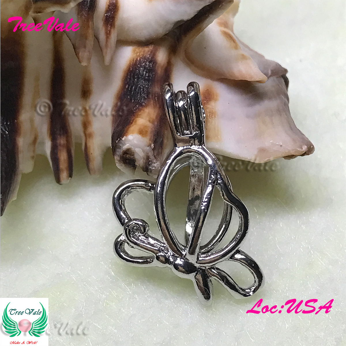 Flying Butterfly - Silver Plated - Locket Pearl Cage Pendant - Hold 6mm - 7mm Pearl