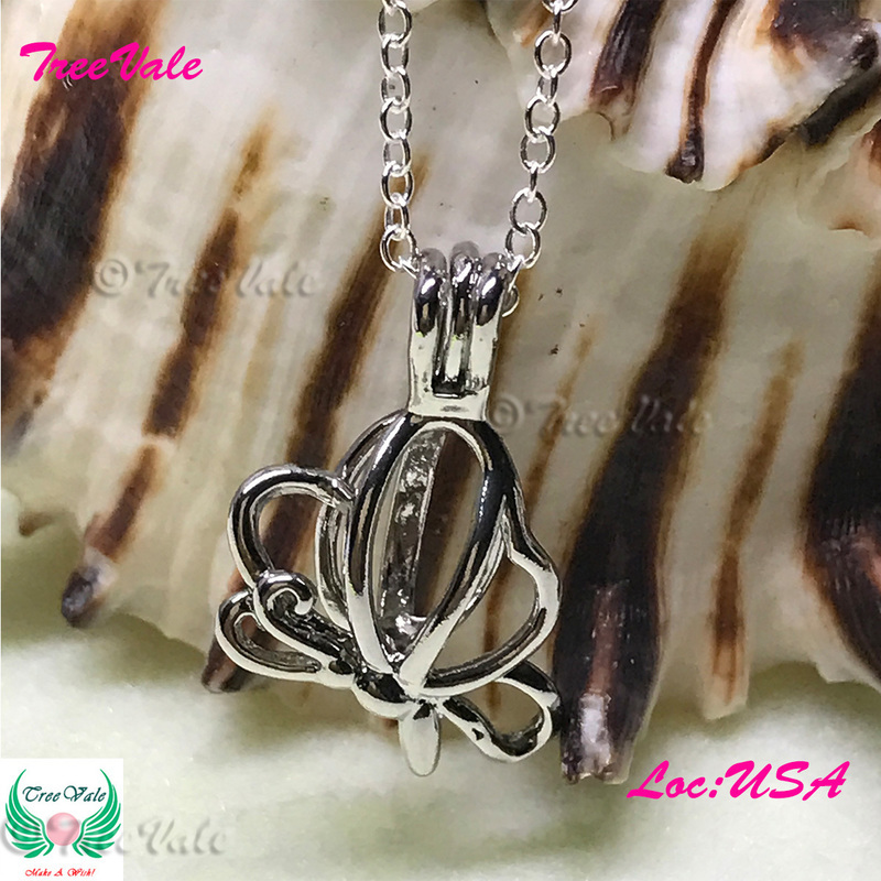Flying Butterfly - Silver Plated - Locket Pearl Cage Pendant - Hold 6mm - 7mm Pearl