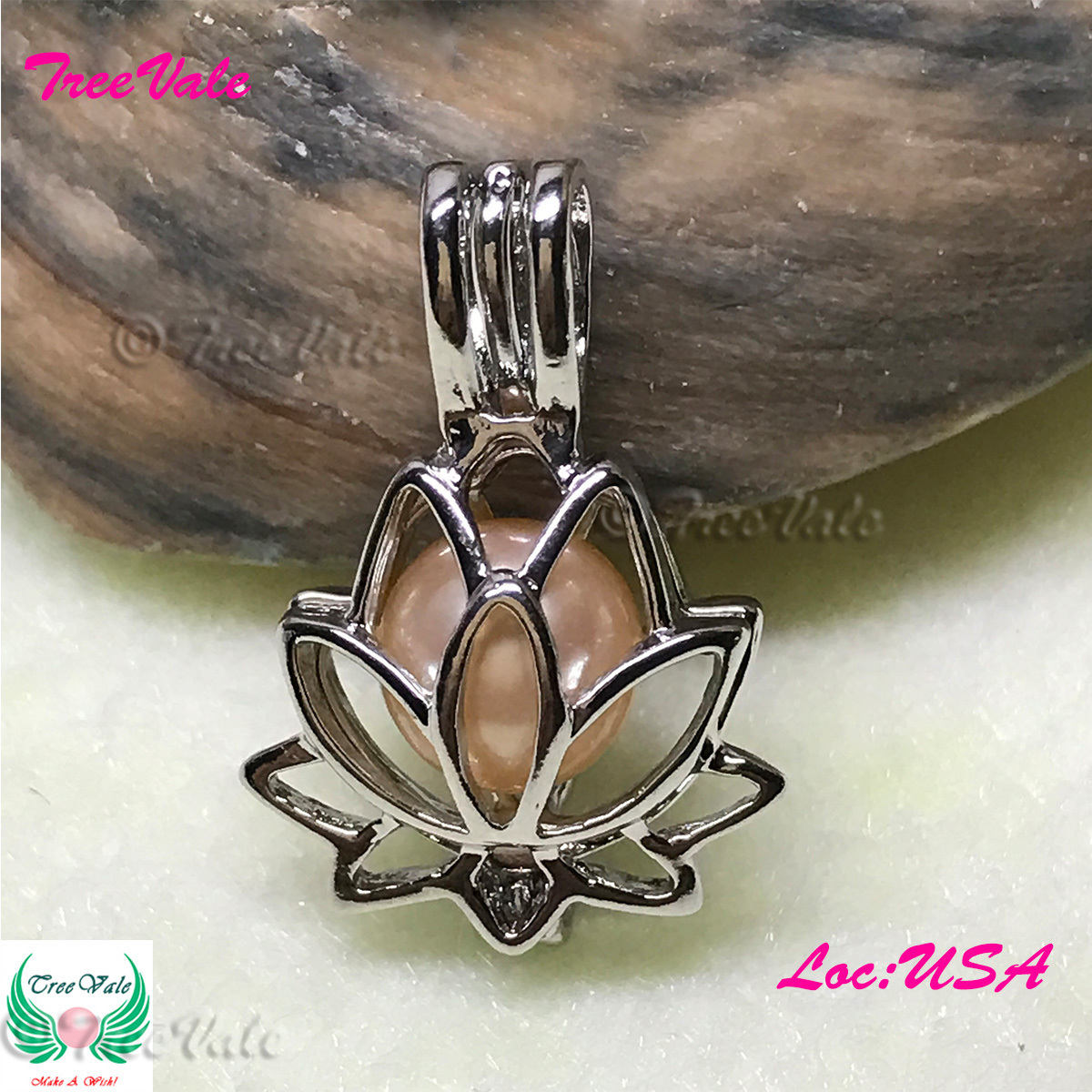 Lotus Flower II - Silver Plated - Locket Pearl Cage Pendant - Hold 6mm - 9mm Pearl