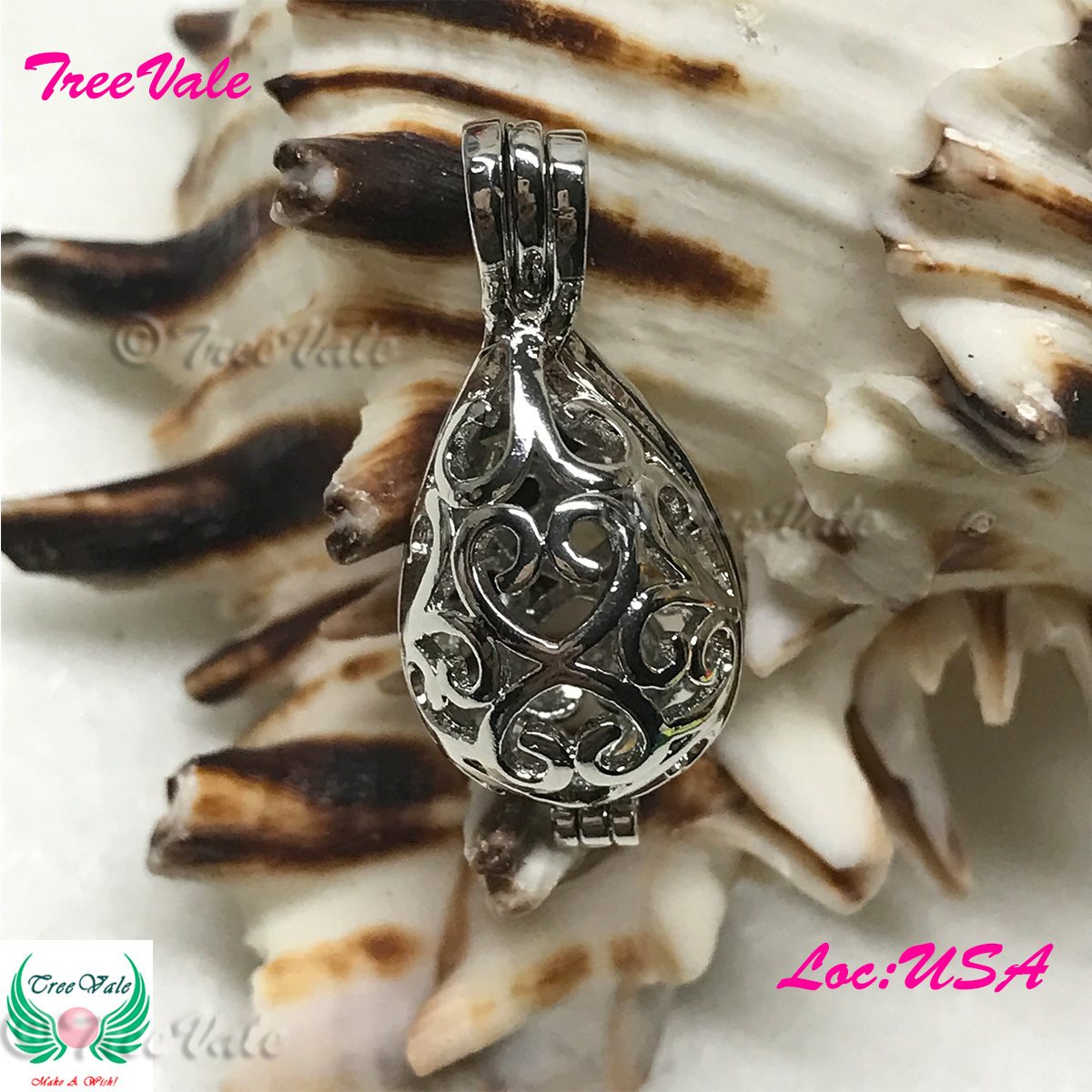 Enchanted Forest - Silver Plated - Locket Pearl Cage Pendant - Hold 5mm - 10mm Pearl