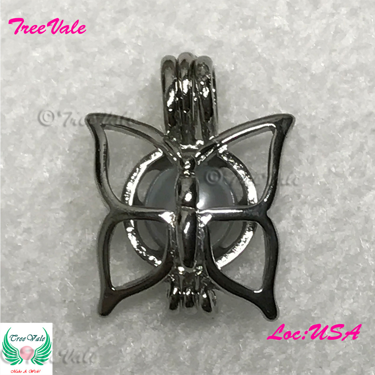 Magnificent Butterfly - Silver Plated - Locket Pearl Cage Pendant - Hold 6mm - 7mm Pearl