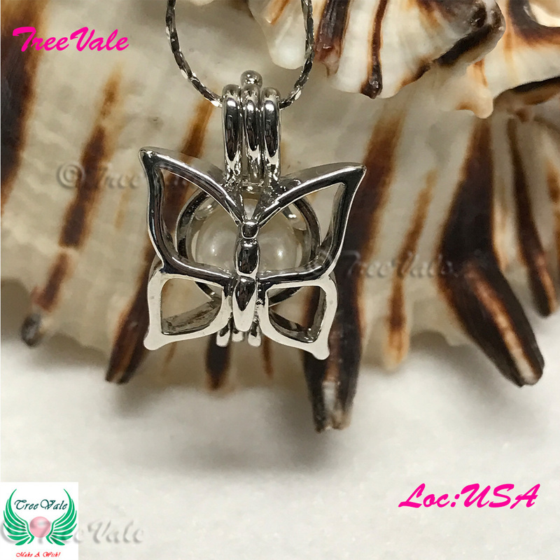 Magnificent Butterfly - Silver Plated - Locket Pearl Cage Pendant - Hold 6mm - 7mm Pearl
