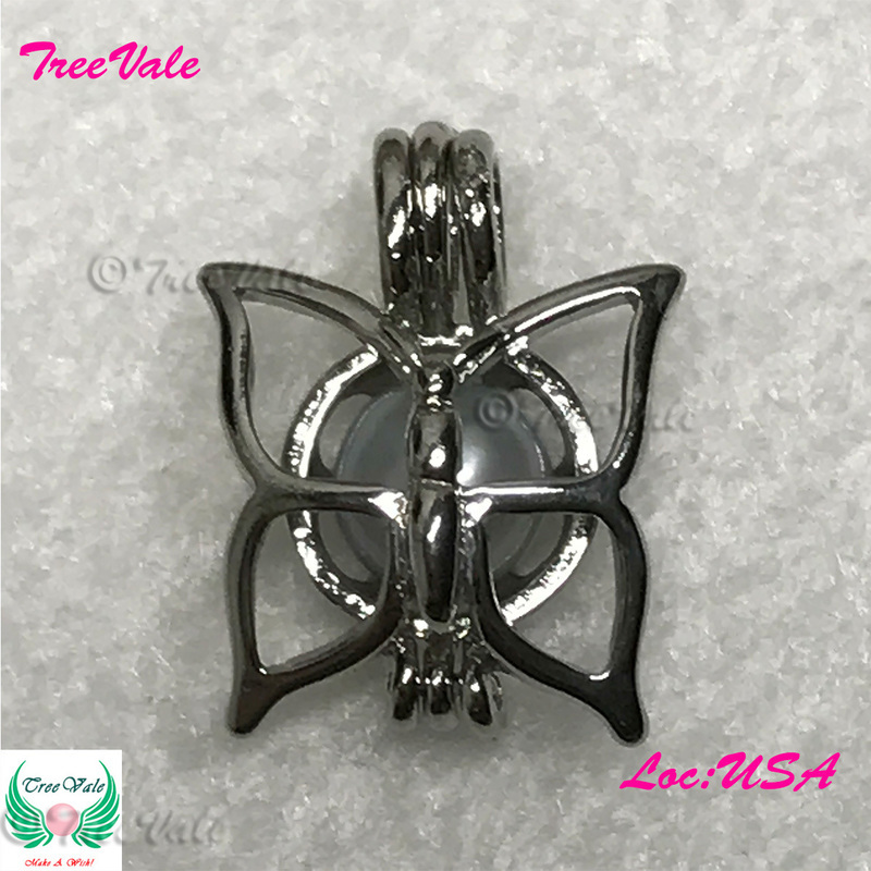 Magnificent Butterfly - Silver Plated - Locket Pearl Cage Pendant - Hold 6mm - 7mm Pearl