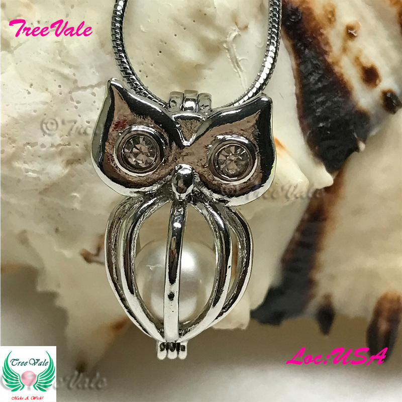 Still Owl - Silver Plated - Locket Pearl Cage Pendant - Hold 5mm - 9mm Pearl