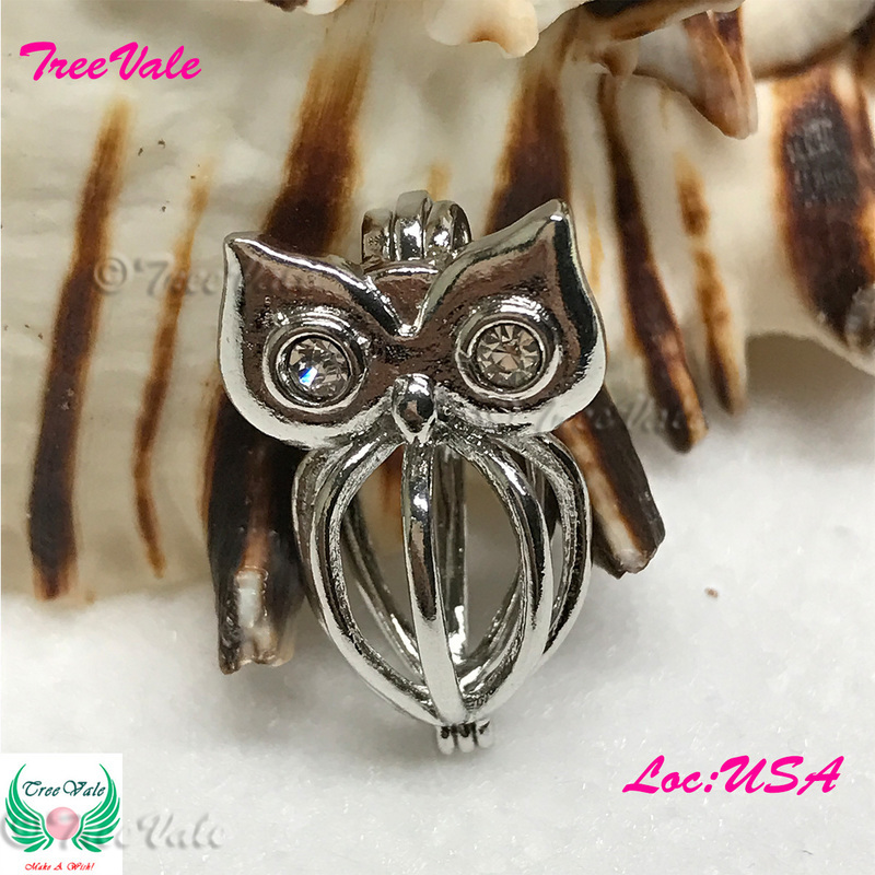 Still Owl - Silver Plated - Locket Pearl Cage Pendant - Hold 5mm - 9mm Pearl