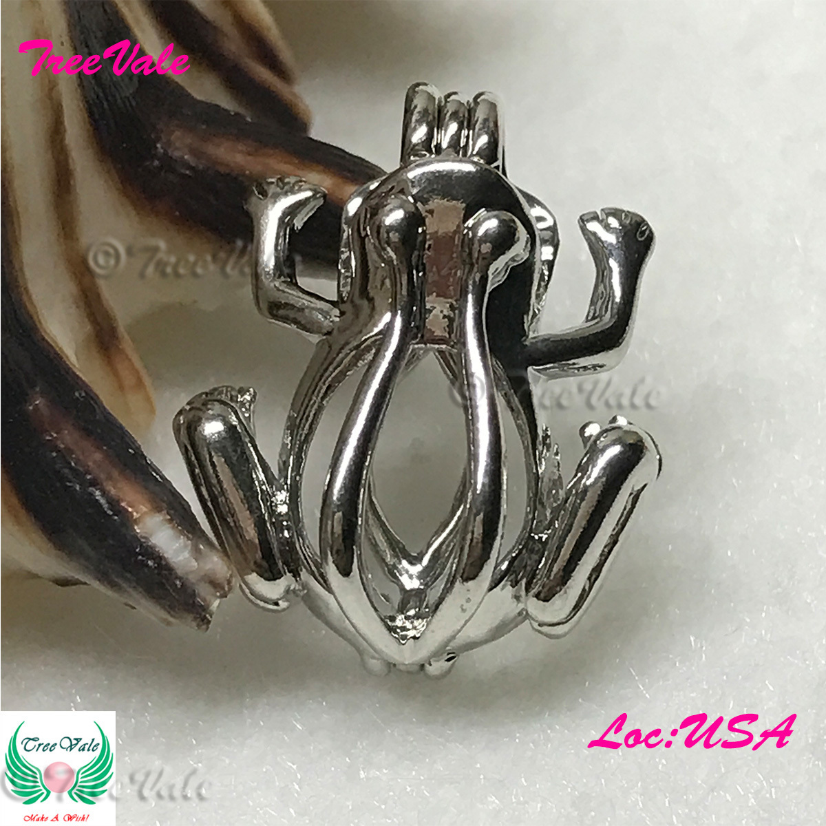 Immortal Frog - Silver Plated - Locket Pearl Cage Pendant - Hold 6mm - 7mm Pearl