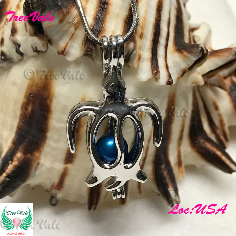 Turtle Sandy - Silver Plated - Locket Pearl Cage Pendant - Hold 6mm - 7mm Pearl