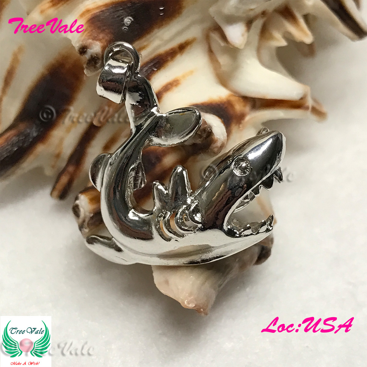 Shark - Silver Plated - Locket Pearl Cage Pendant - Hold 7mm - 8mm Pearl
