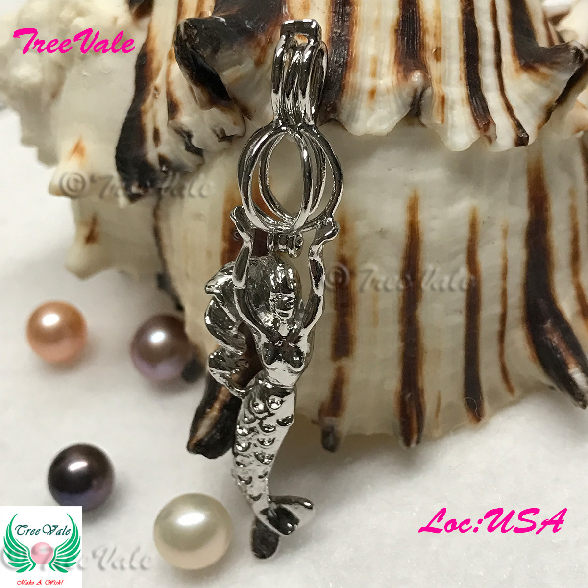 Little Mermaid - Silver Plated - Locket Pearl Cage Pendant - Hold 6mm - 8mm Pearl