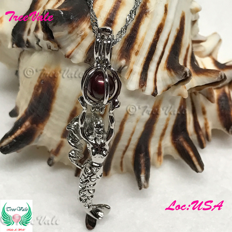 Little Mermaid - Silver Plated - Locket Pearl Cage Pendant - Hold 6mm - 8mm Pearl