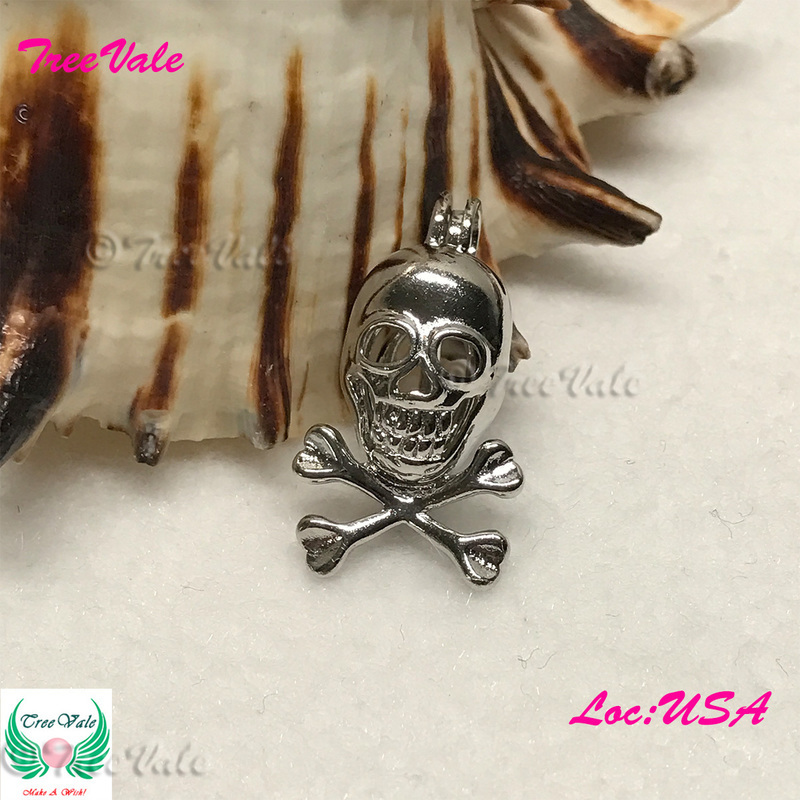 Pirate Skull Crossbones - Silver Plated - Locket Pearl Cage Pendant - Hold 5mm - 8mm Pearl