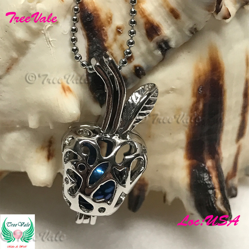 Leaf and Apple - Silver Plated - Locket Pearl Cage Pendant - Hold 5mm - 10mm Pearl
