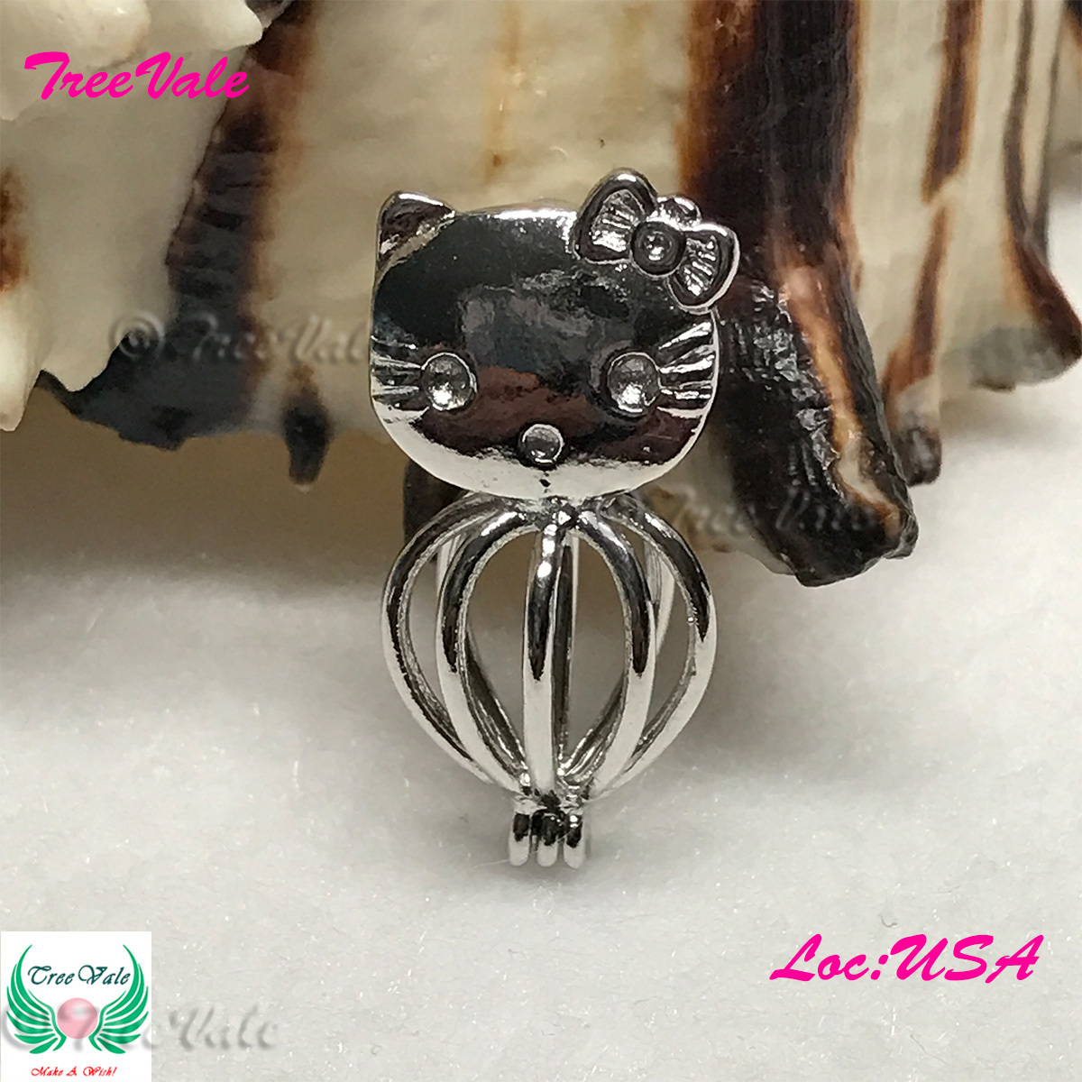 Hello Kitty - Silver Plated - Locket Pearl Cage Pendant - Hold 5mm - 8mm Pearl