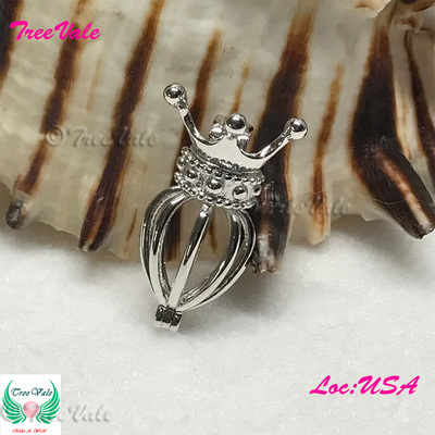 King Crown - Solid 925 Sterling Silver - Locket Pearl Cage Pendant - Hold 6mm - 8mm Pearl