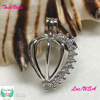 Stone Heart - Solid 925 Sterling Silver - Locket Pearl Cage Pendant - Hold 6mm-8mm Pearl