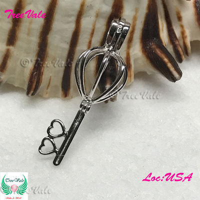 Sweet One Key - Solid 925 Sterling Silver - Locket Pearl Cage Pendant - Hold 6mm-8mm Pearl