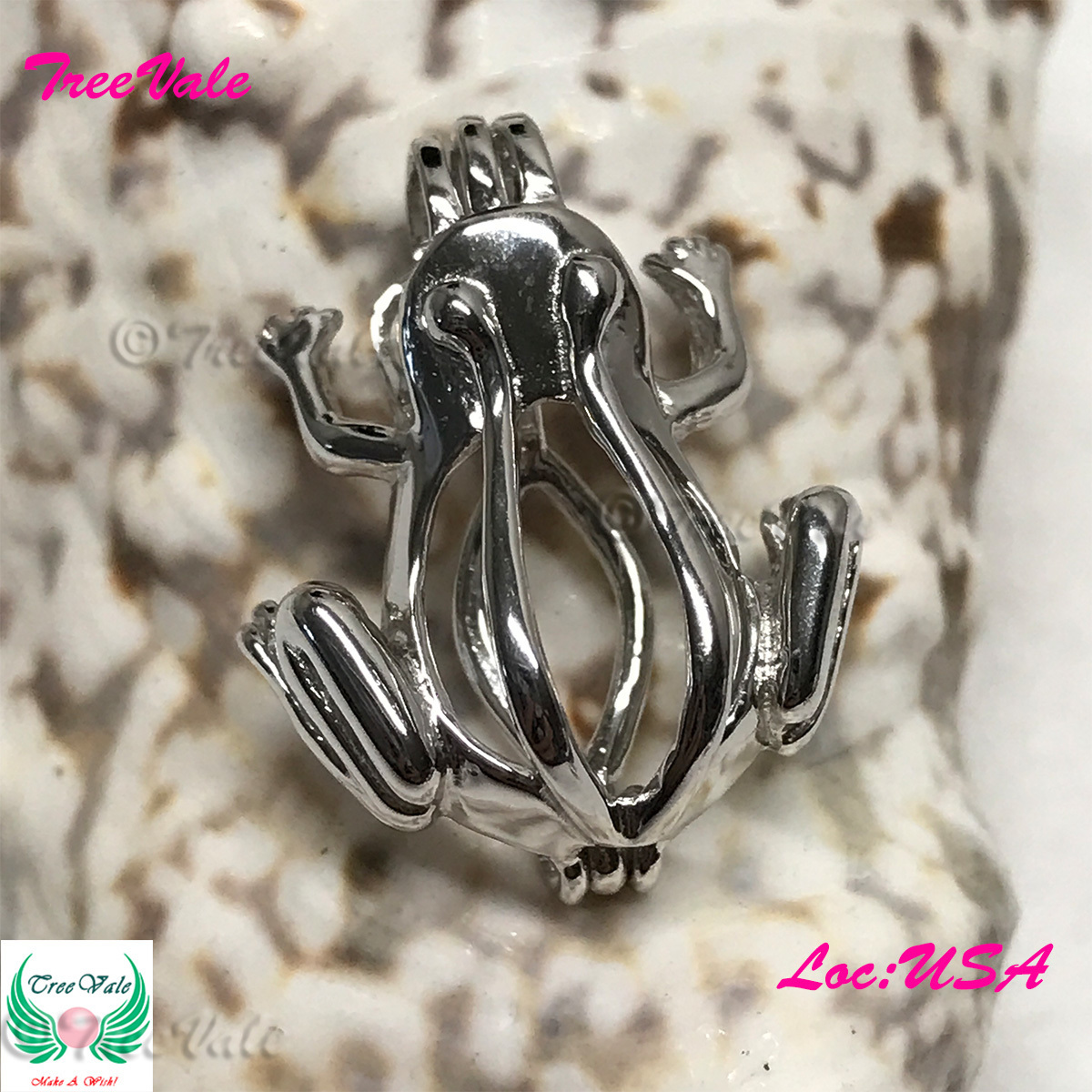 Charming Frog - Solid 925 Sterling Silver - Locket Pearl Cage Pendant - Hold 6mm-7mm Pearl