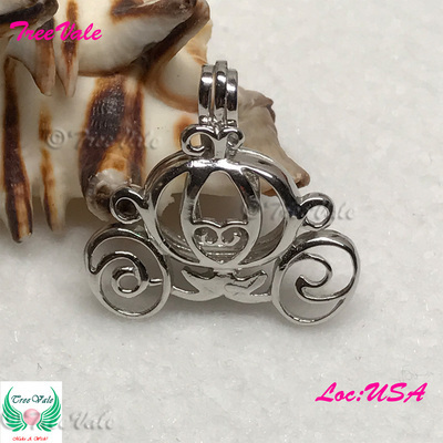 Princess Carriage I - Solid 925 Sterling Silver - Locket Pearl Cage Pendant - Hold 6mm-7mm Pearl