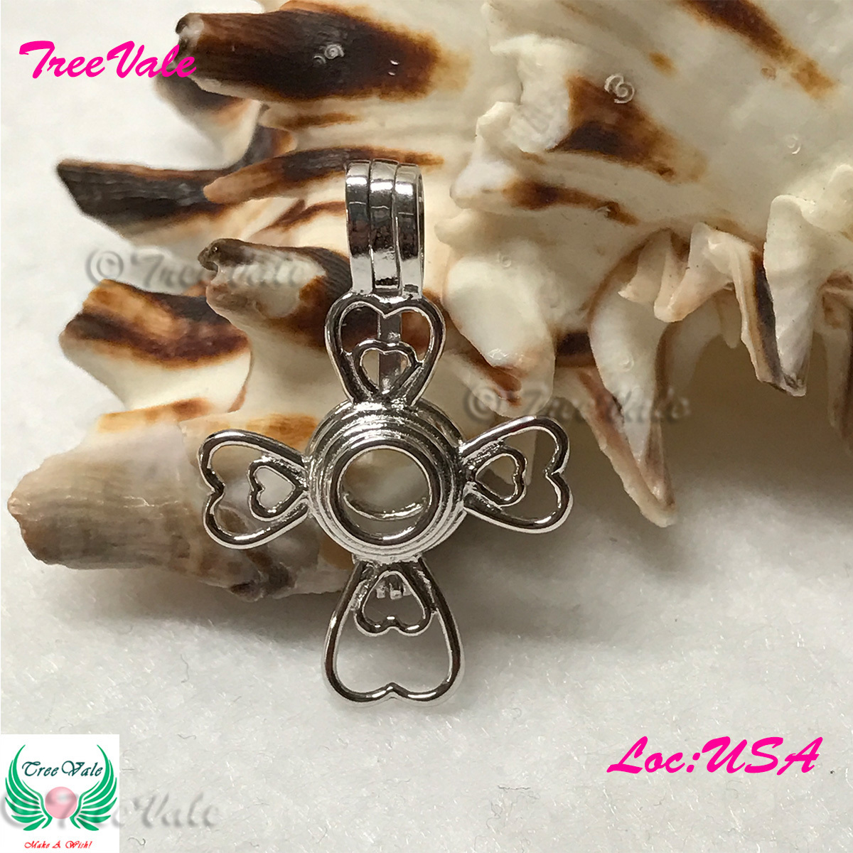 Cross Hearts - Solid 925 Sterling Silver - Locket Pearl Cage Pendant - Hold 6mm - 7mm Pearl