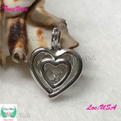 In Love Double Heart - Solid 925 Sterling Silver - Locket Pearl Cage Pendant - Hold 6mm-8mm Pearl