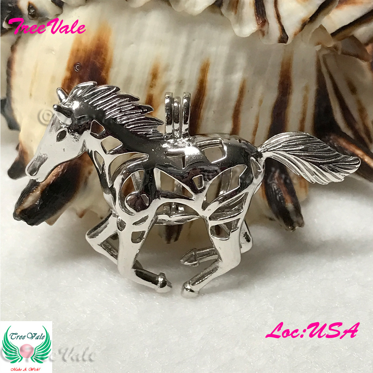 Flying Horse - Solid 925 Sterling Silver - Locket Pearl Cage Pendant - Hold 6mm - 10mm Pearl