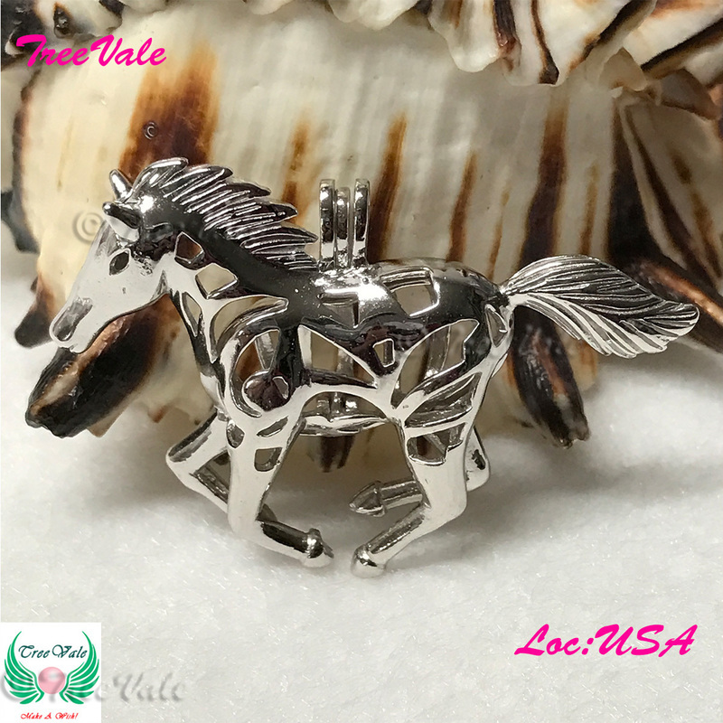 Flying Horse - Solid 925 Sterling Silver - Locket Pearl Cage Pendant - Hold 6mm - 10mm Pearl