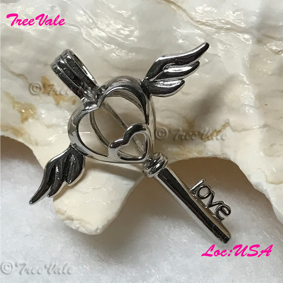 Wings Hearts Key - Solid 925 Sterling Silver - Locket Pearl Cage Pendant - Hold 6mm-8mm Pearl