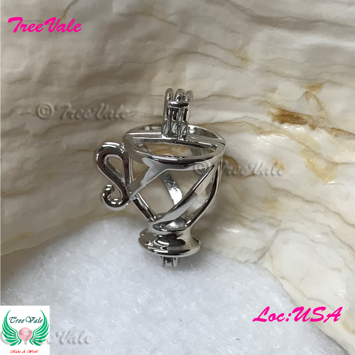 Trophy Cup - Solid 925 Sterling Silver - Locket Pearl Cage Pendant - Hold 6mm-9mm Pearl