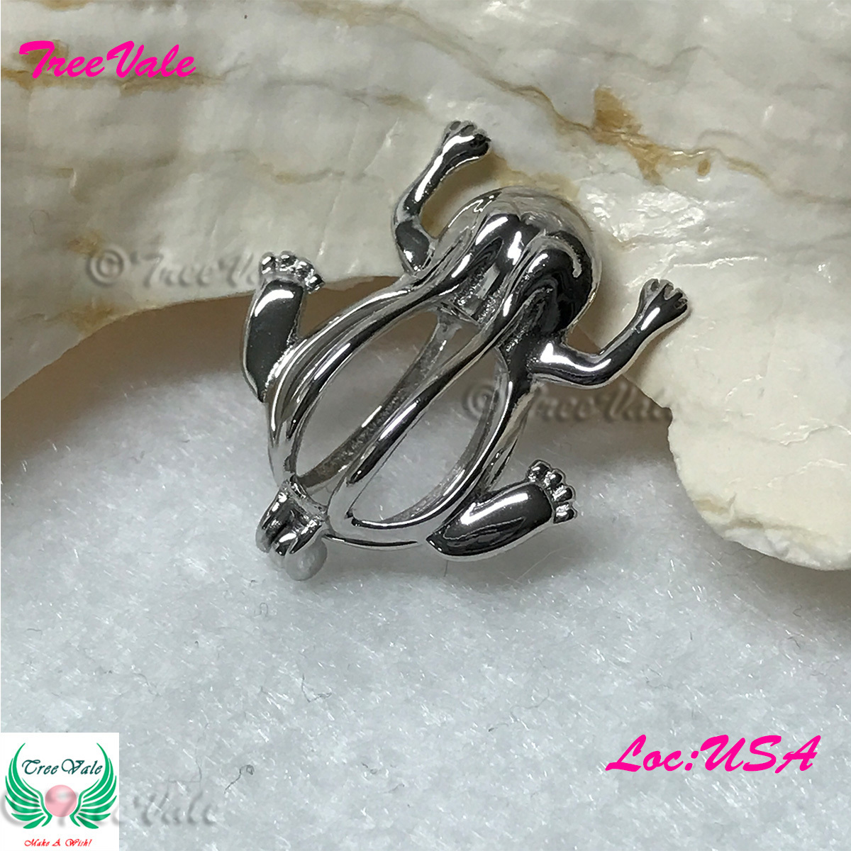Divine Frog - Solid 925 Sterling Silver - Locket Pearl Cage Pendant - Hold 6mm-9mm Pearl