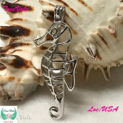 Seahorse - Solid 925 Sterling Silver - Locket Pearl Cage Pendant - Hold 6mm-9mm Pearl