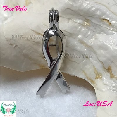 Awareness Ribbon - Solid 925 Sterling Silver - Locket Pearl Cage Pendant - Hold 6mm-8mm Pearl