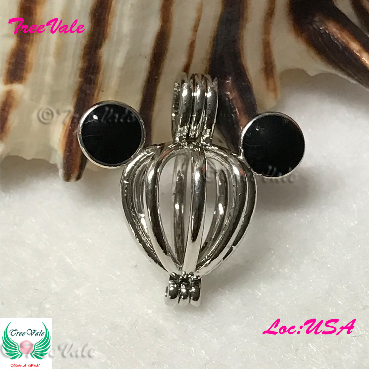 Mooska Mouse - Silver Plated - Locket Pearl Cage Pendant - Hold 5mm - 9mm Pearl