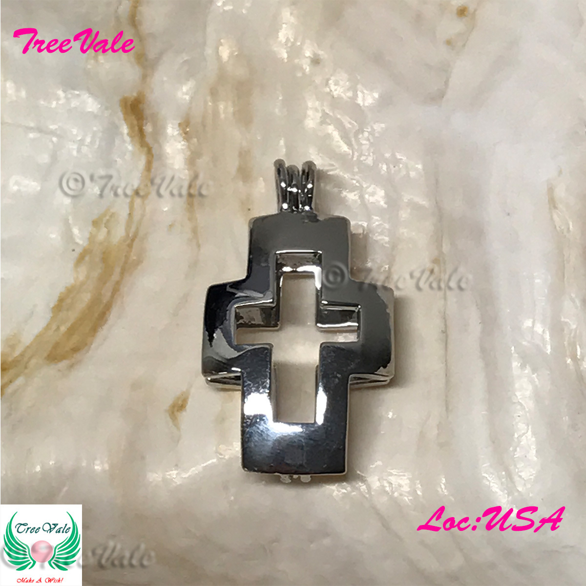 Holy + Cross - Silver Plated - Locket Pearl Cage Pendant - Can Hold 5.5mm - 6.5mm Pearl