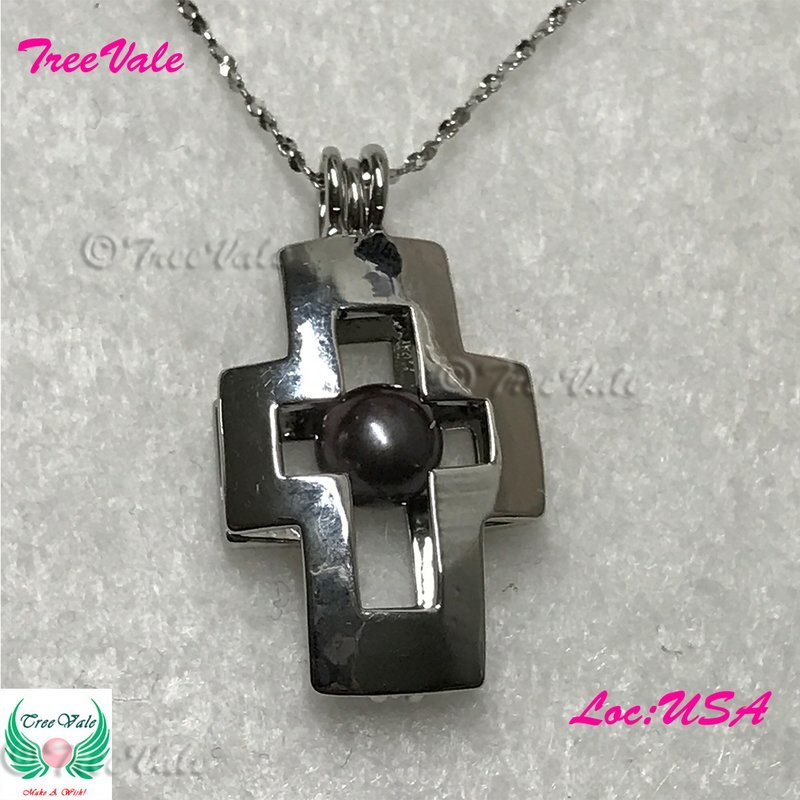 Holy + Cross - Silver Plated - Locket Pearl Cage Pendant - Can Hold 5.5mm - 6.5mm Pearl