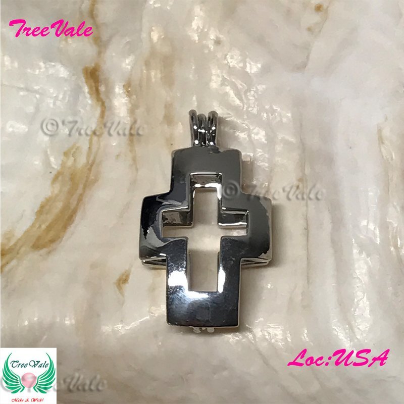 Holy + Cross - Silver Plated - Locket Pearl Cage Pendant - Can Hold 5.5mm - 6.5mm Pearl