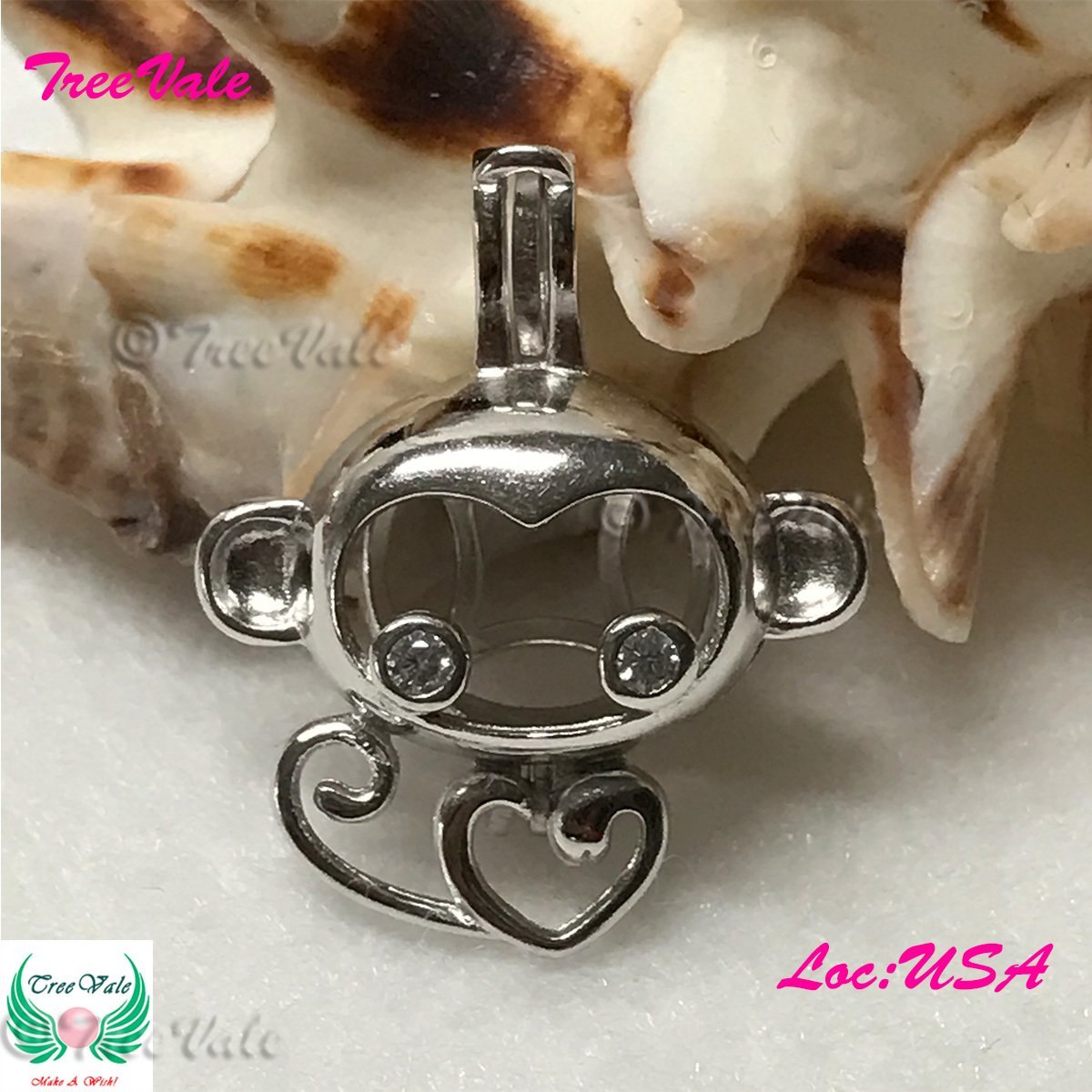 Naughty Monkey - Solid 925 Sterling Silver - Locket Pearl Cage Pendant - Hold 6mm-8mm Pearl