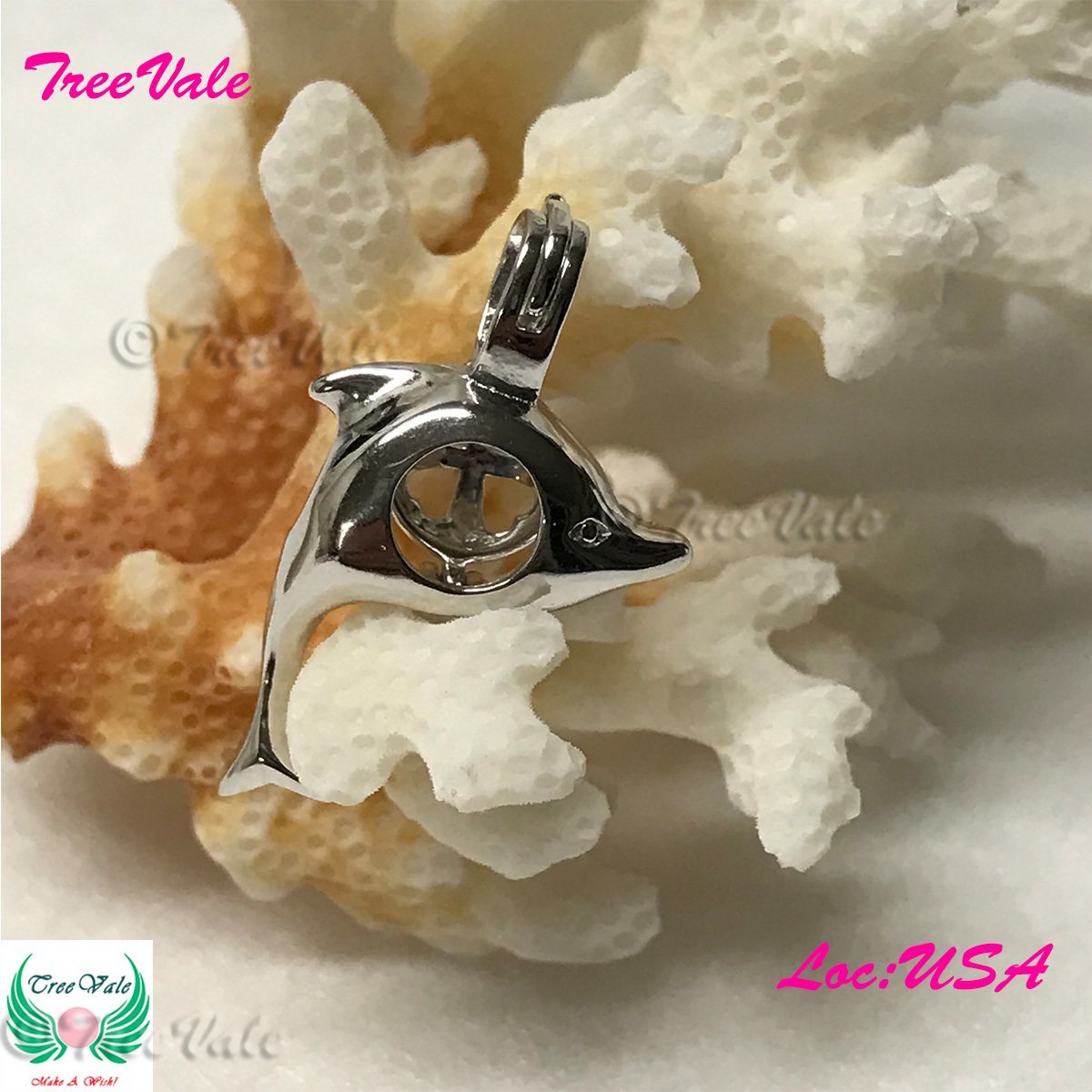 Happy Dolphin - Solid 925 Sterling Silver - Locket Pearl Cage Pendant - Hold 6mm Pearl