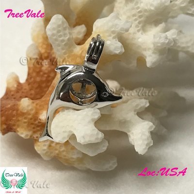 Happy Dolphin - Solid 925 Sterling Silver - Locket Pearl Cage Pendant - Hold 6mm Pearl
