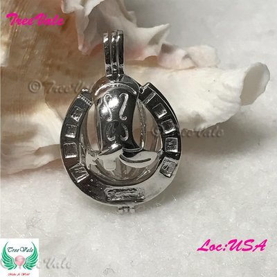 Lucky Horseshoe - Solid 925 Sterling Silver - Locket Pearl Cage Pendant - Hold 6mm-10mm Pearl
