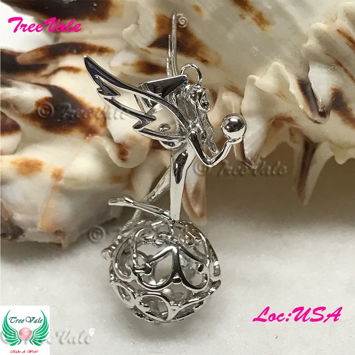 Fairy Tink - Solid 925 Sterling Silver - Locket Pearl Cage Pendant - Hold 6mm-10mm Pearl