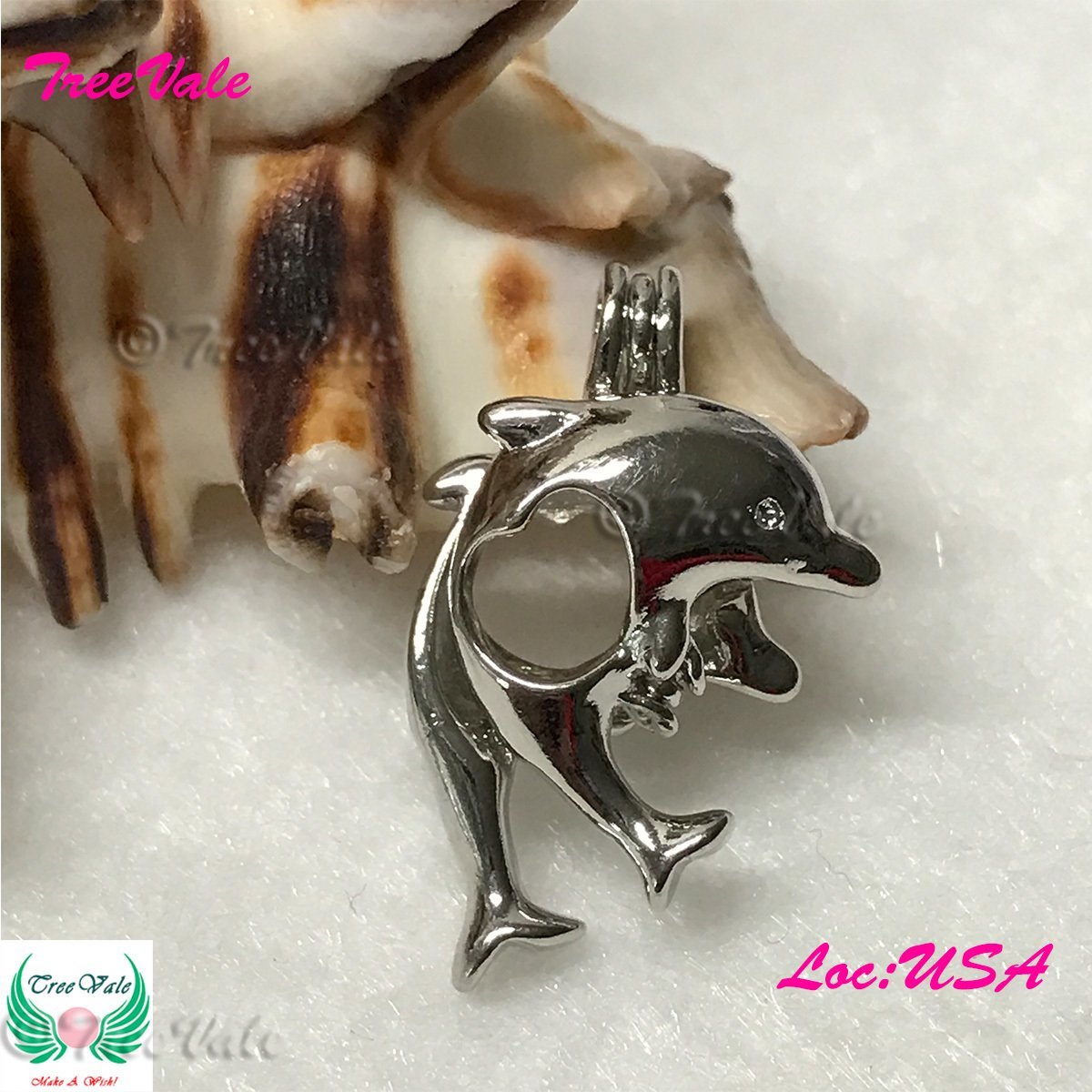 Love Dolphins - Silver Plated - Locket Pearl Cage Pendant - Can Hold 6mm-6.5mm Pearl